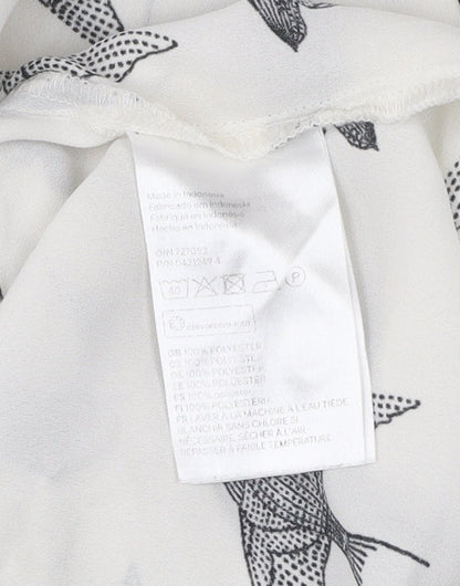 H&M Womens White Bird Print Shift Dress Size 10 Long Sleeve