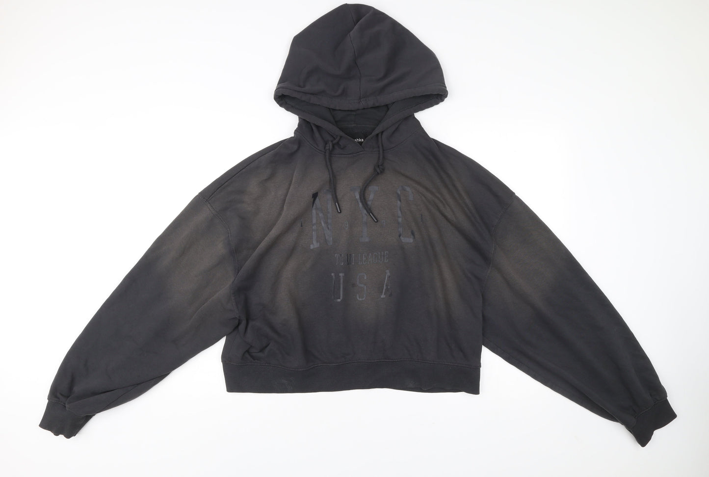 Bershka Womens Black L Hoodie Pullover NYC Graphic Cotton Blend