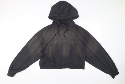 Bershka Womens Black L Hoodie Pullover NYC Graphic Cotton Blend