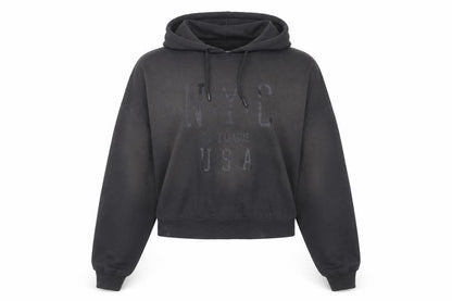 Bershka Womens Black L Hoodie Pullover NYC Graphic Cotton Blend