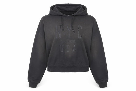 Bershka Womens Black L Hoodie Pullover NYC Graphic Cotton Blend