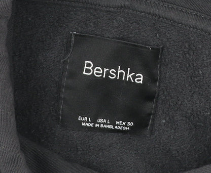 Bershka Womens Black L Hoodie Pullover NYC Graphic Cotton Blend