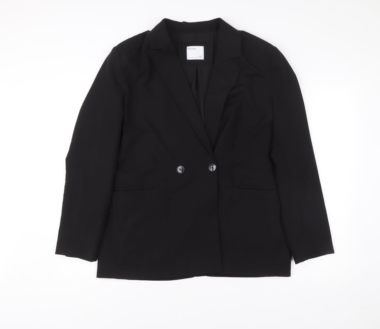 Bershka Womens Black Blazer Size L Double-Breasted Notch Lapel Workwear Jacket
