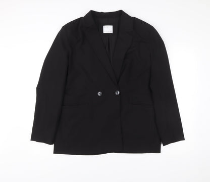 Bershka Womens Black Blazer Size L Double-Breasted Notch Lapel Workwear Jacket