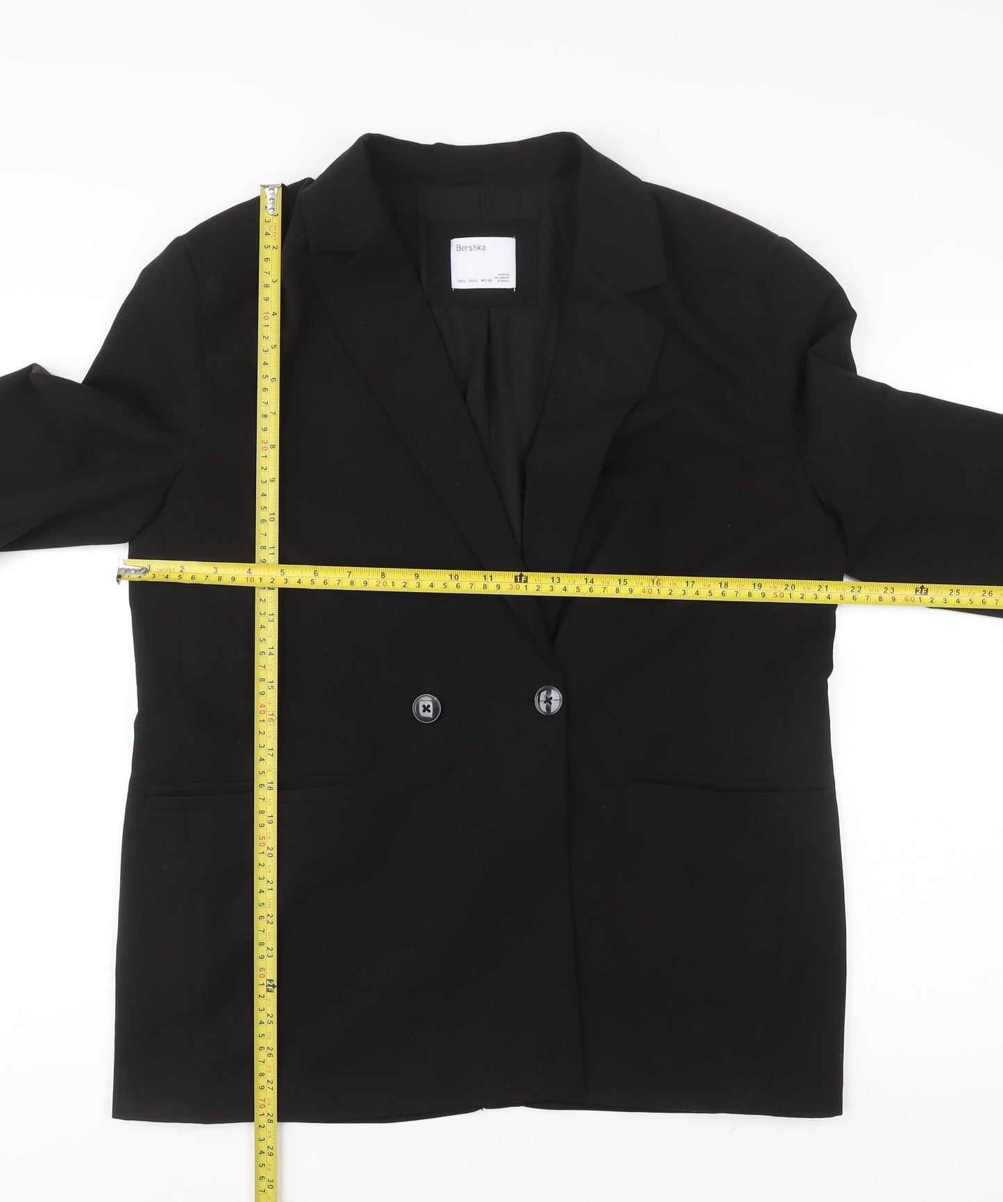 Bershka Womens Black Blazer Size L Double-Breasted Notch Lapel Workwear Jacket