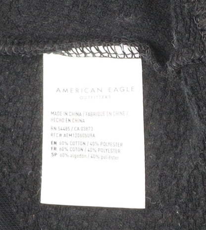American Eagle Mens Black L Pullover Sweatshirt Crew Neck