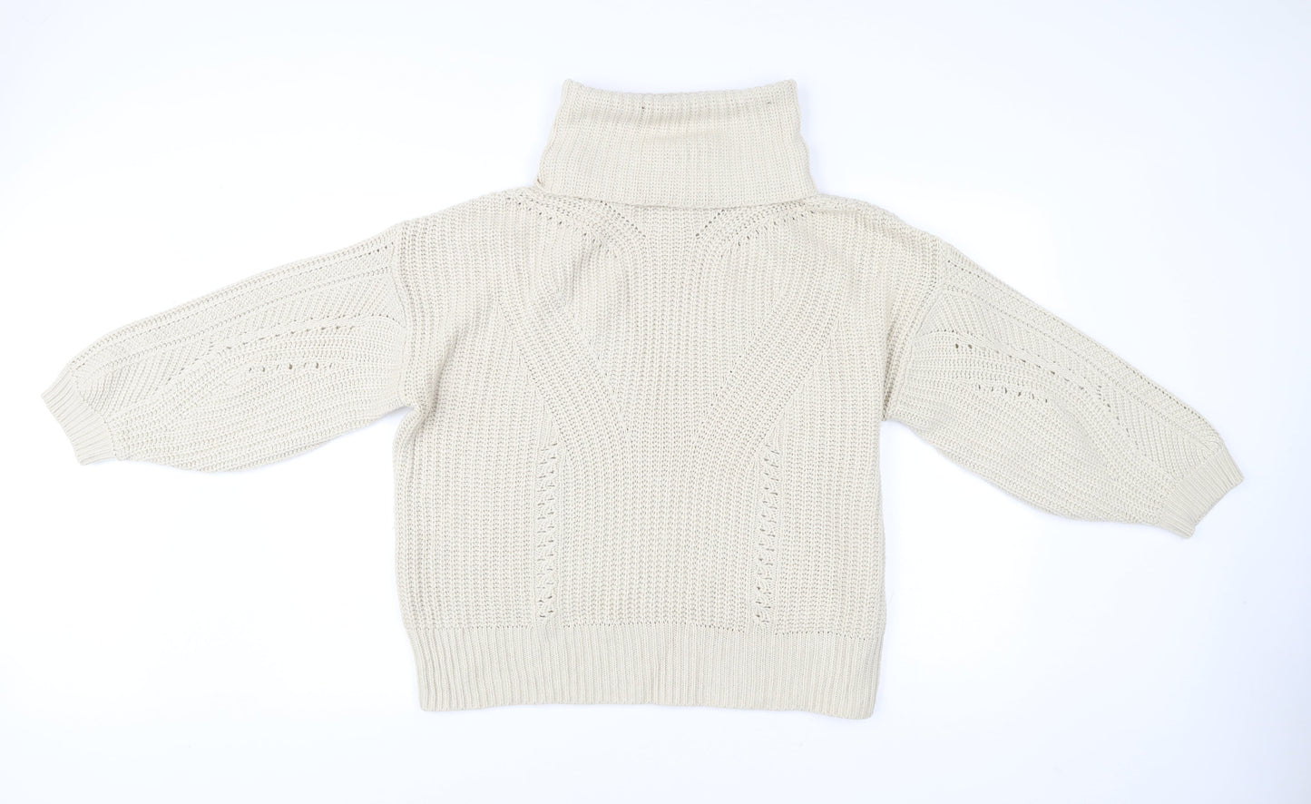Topshop Women’s Beige Roll Neck Chunky Knit Jumper Size M