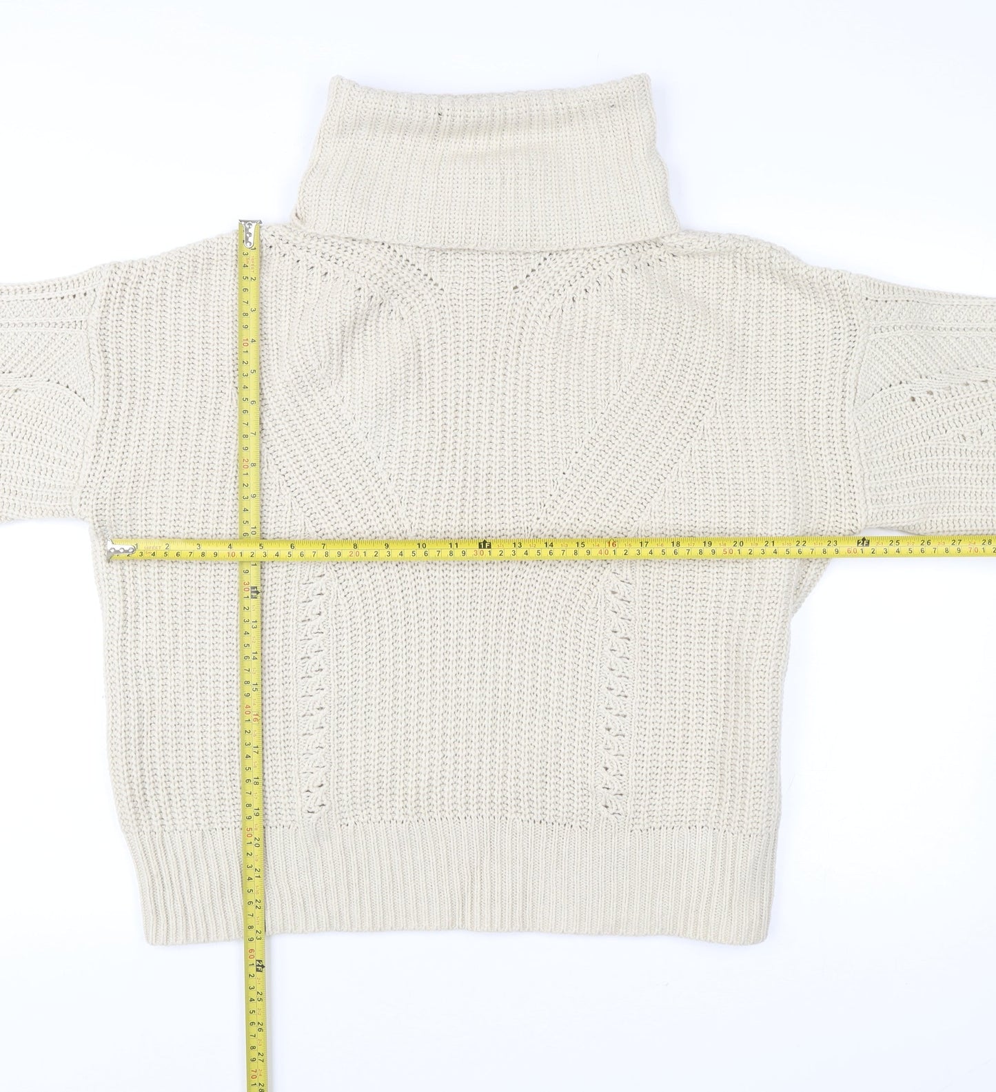 Topshop Women’s Beige Roll Neck Chunky Knit Jumper Size M