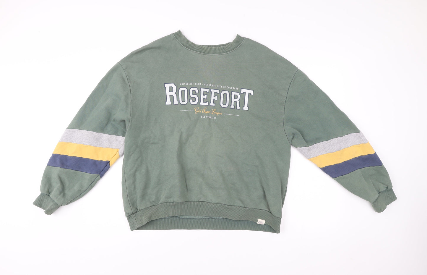 Pull&Bear Men’s Green Sweatshirt M Logo Graphic Pullover Crew Neck