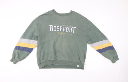 Pull&Bear Men’s Green Sweatshirt M Logo Graphic Pullover Crew Neck