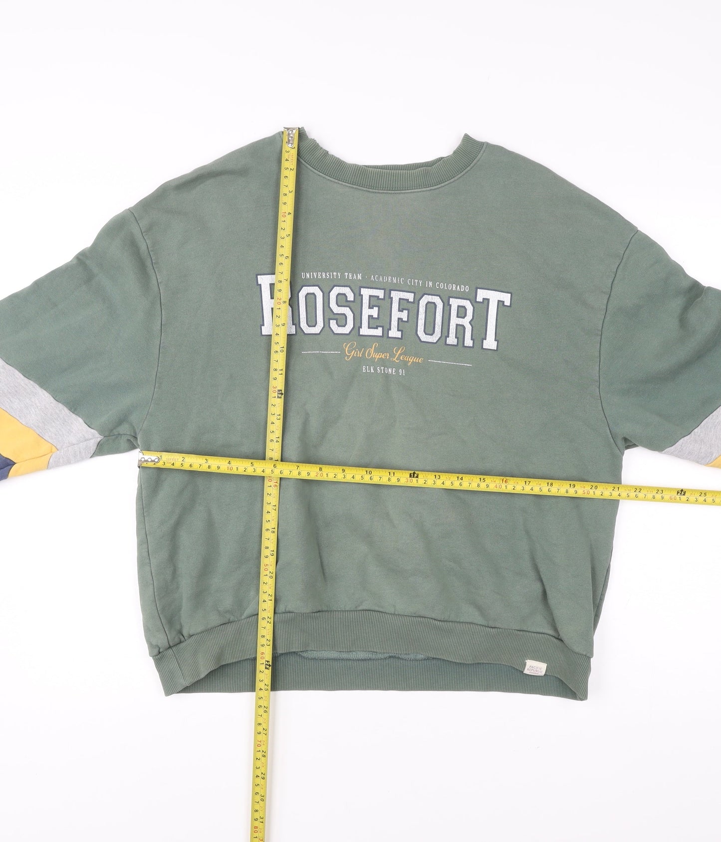 Pull&Bear Men’s Green Sweatshirt M Logo Graphic Pullover Crew Neck