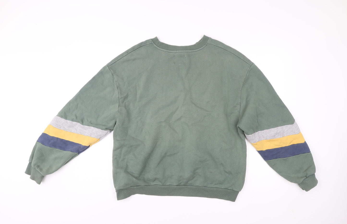 Pull&Bear Men’s Green Sweatshirt M Logo Graphic Pullover Crew Neck