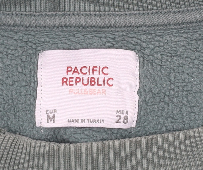 Pull&Bear Men’s Green Sweatshirt M Logo Graphic Pullover Crew Neck
