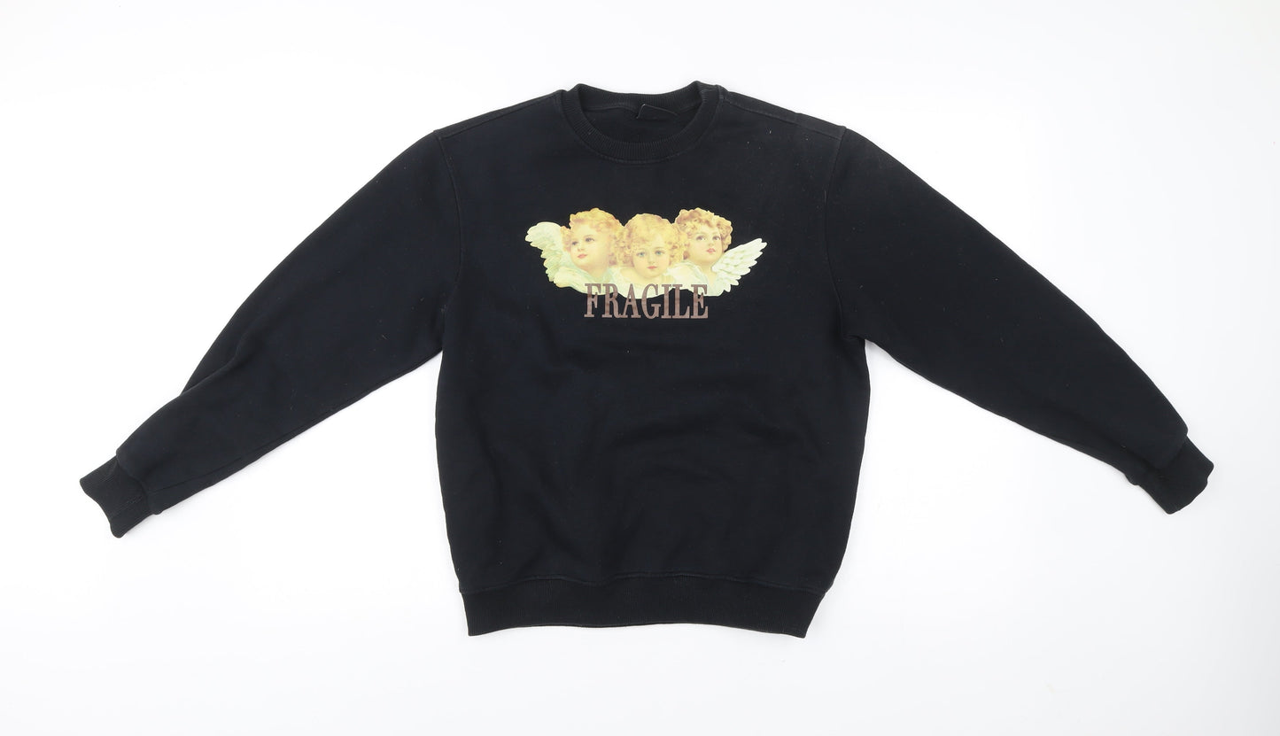Minga London Womens Black Angel Print Fragile Sweatshirt XS UK 6
