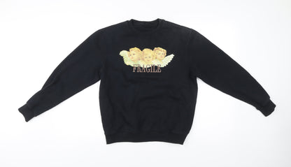 Minga London Womens Black Angel Print Fragile Sweatshirt XS UK 6