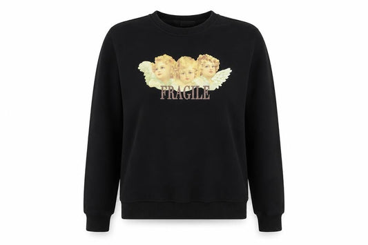 Minga London Womens Black Angel Print Fragile Sweatshirt XS UK 6