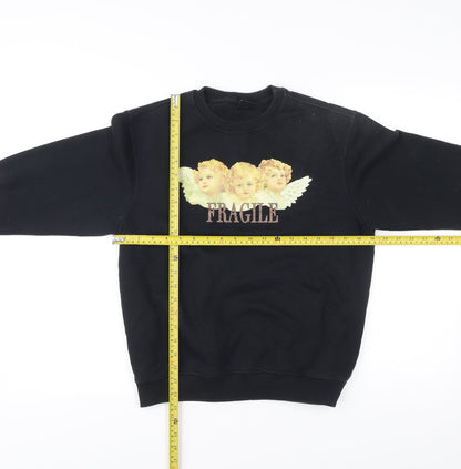Minga London Womens Black Angel Print Fragile Sweatshirt XS UK 6