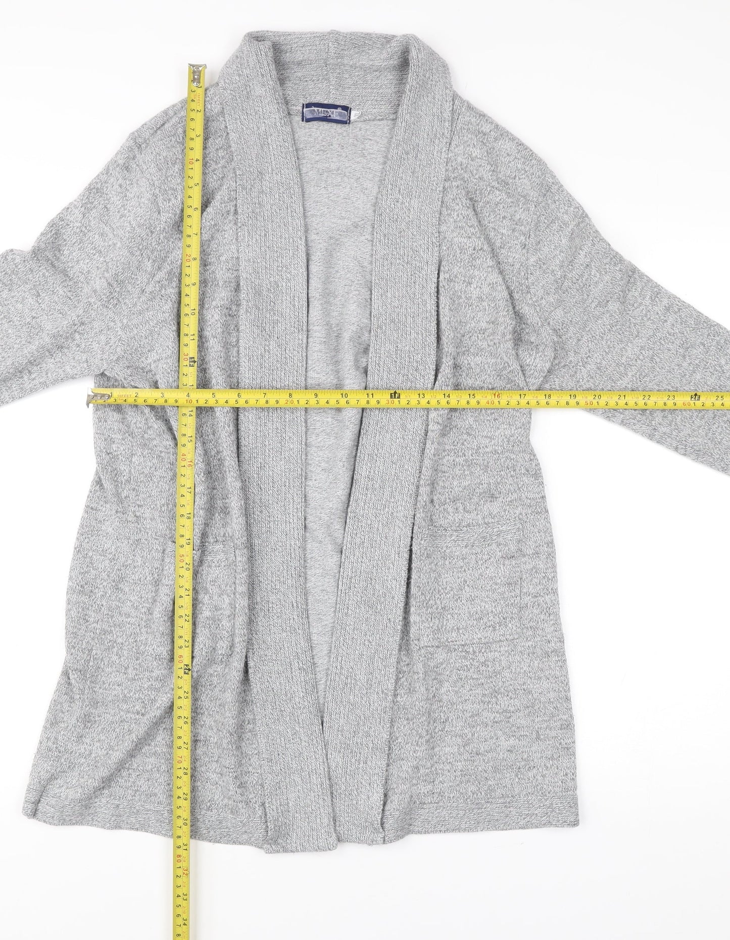Mix El Womens Grey L Cardigan Knit Long Sleeve Open Front