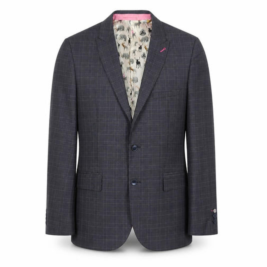 Harry Brown Men's Blue Slim Fit Check Blazer Jacket 40R