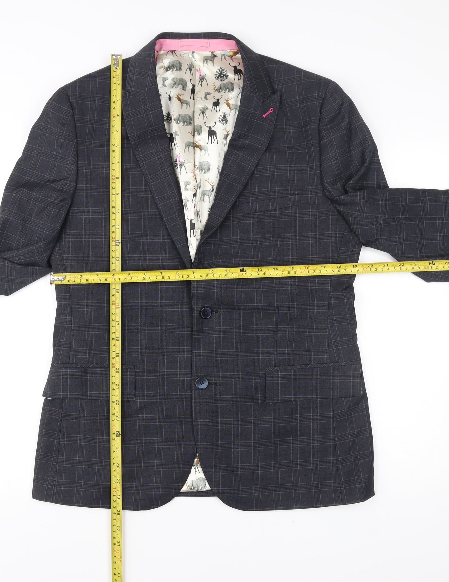 Harry Brown Men's Blue Slim Fit Check Blazer Jacket 40R