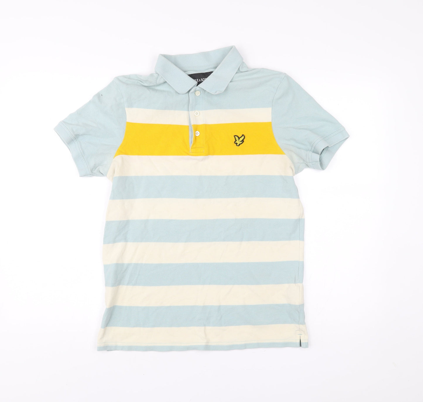 Lyle & Scott Men’s Blue Yellow Striped Cotton Polo Shirt Size M