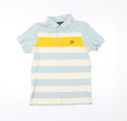 Lyle & Scott Men’s Blue Yellow Striped Cotton Polo Shirt Size M