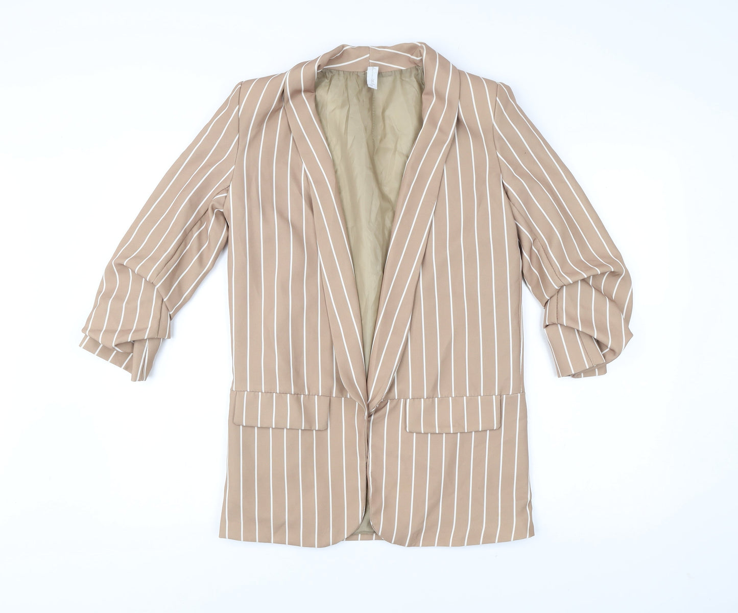 Women’s Beige Striped Blazer Jacket Size S Polyester Elastane Work Casual