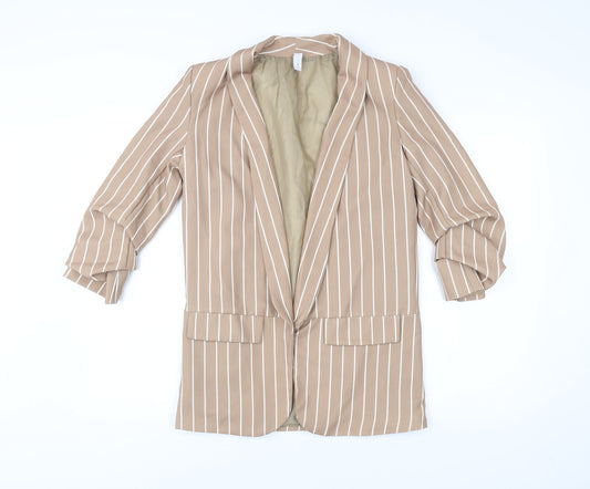 Women’s Beige Striped Blazer Jacket Size S Polyester Elastane Work Casual