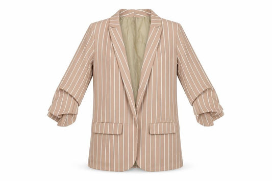 Women’s Beige Striped Blazer Jacket Size S Polyester Elastane Work Casual