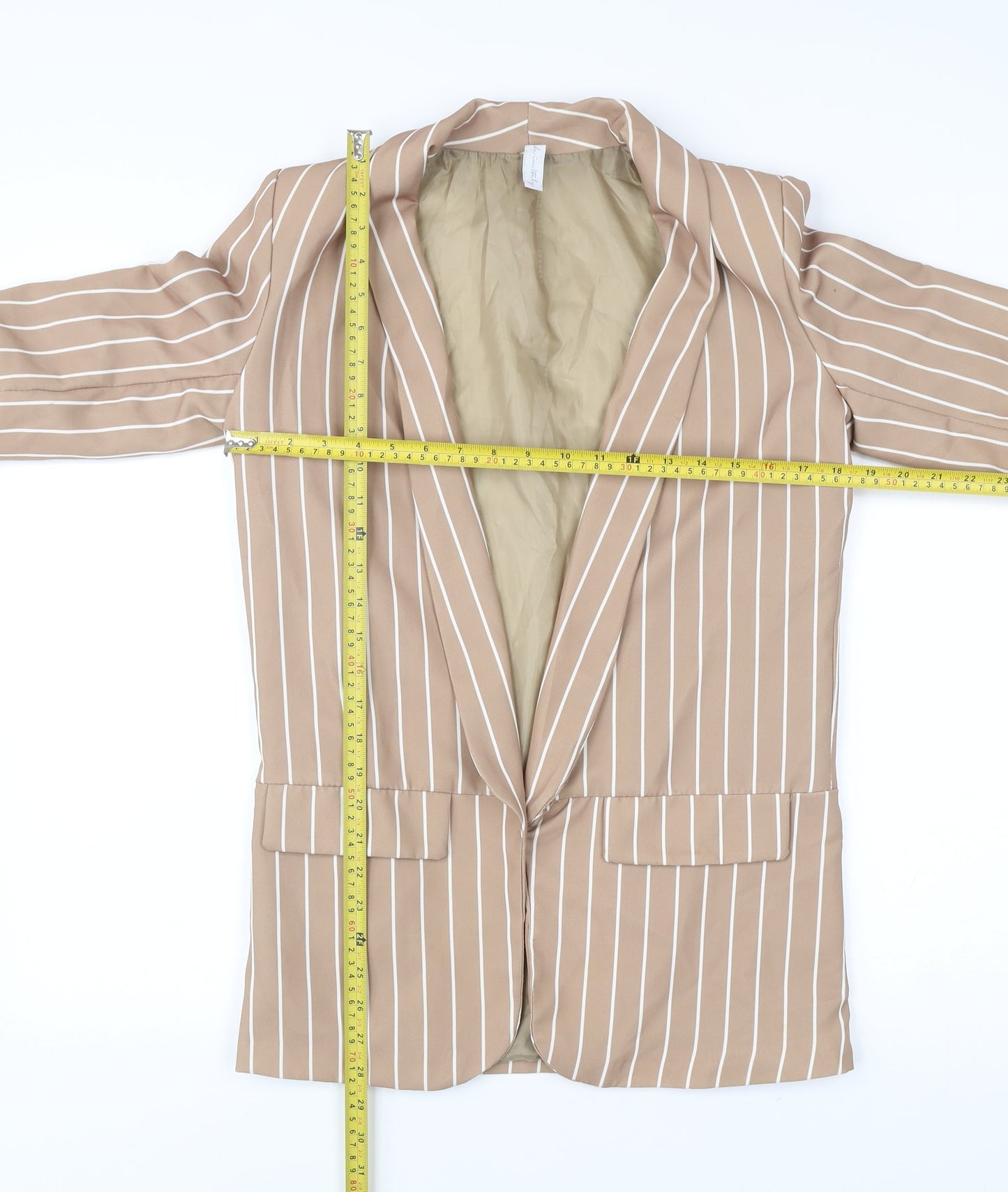 Women’s Beige Striped Blazer Jacket Size S Polyester Elastane Work Casual