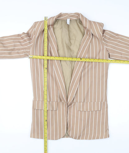 Women’s Beige Striped Blazer Jacket Size S Polyester Elastane Work Casual