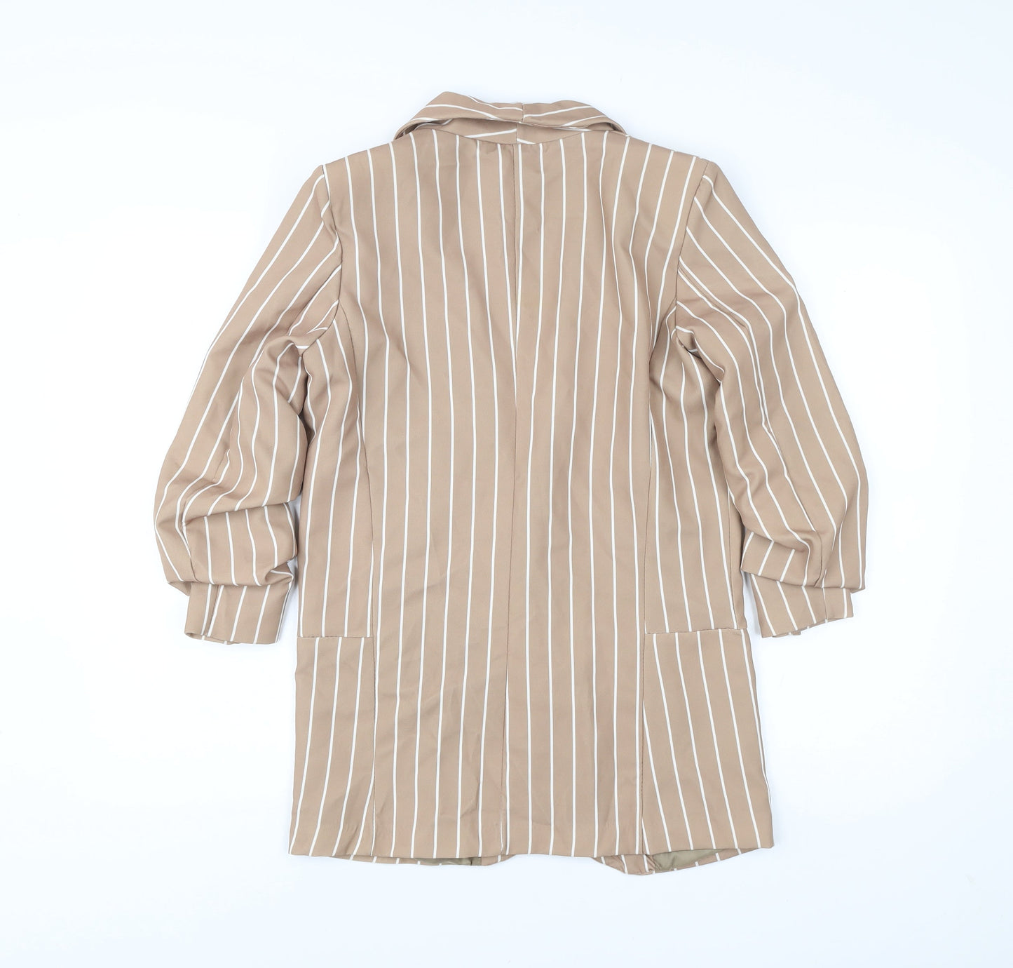 Women’s Beige Striped Blazer Jacket Size S Polyester Elastane Work Casual