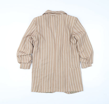 Women’s Beige Striped Blazer Jacket Size S Polyester Elastane Work Casual