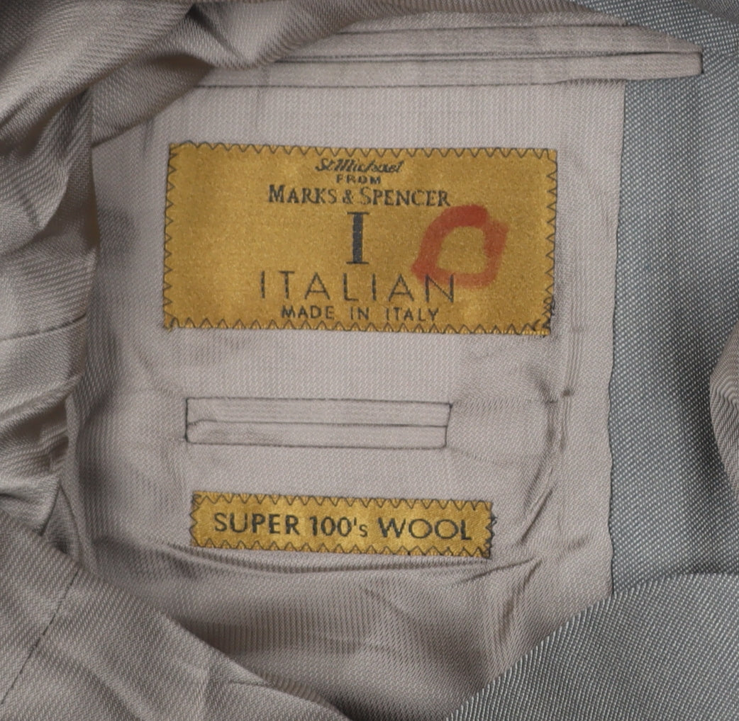 Marks and Spencer Men’s Grey Wool Suit Jacket Blazer 38 Chest