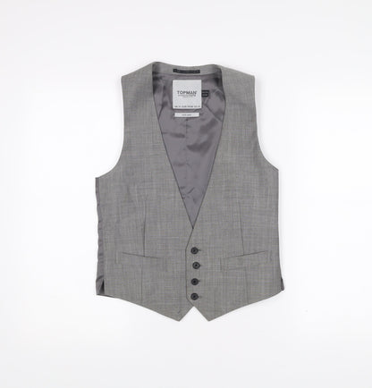 Topman Men's Grey Waistcoat Size 36 Slim Fit Wool Blend Formal