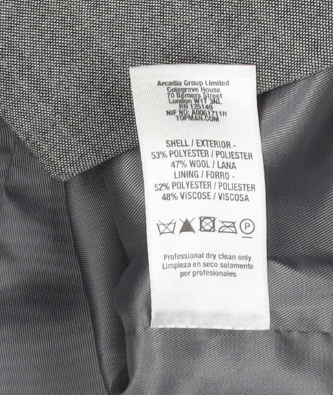 Topman Men's Grey Waistcoat Size 36 Slim Fit Wool Blend Formal