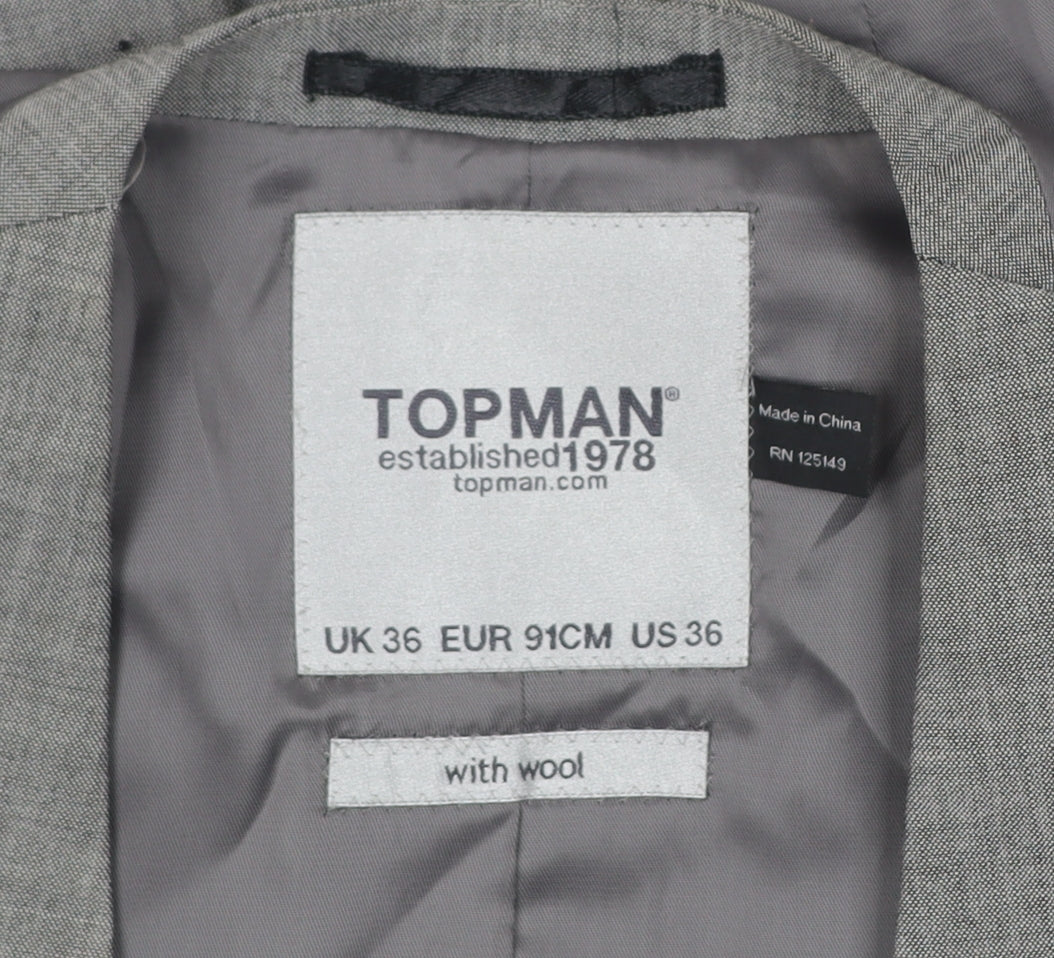 Topman Men's Grey Waistcoat Size 36 Slim Fit Wool Blend Formal