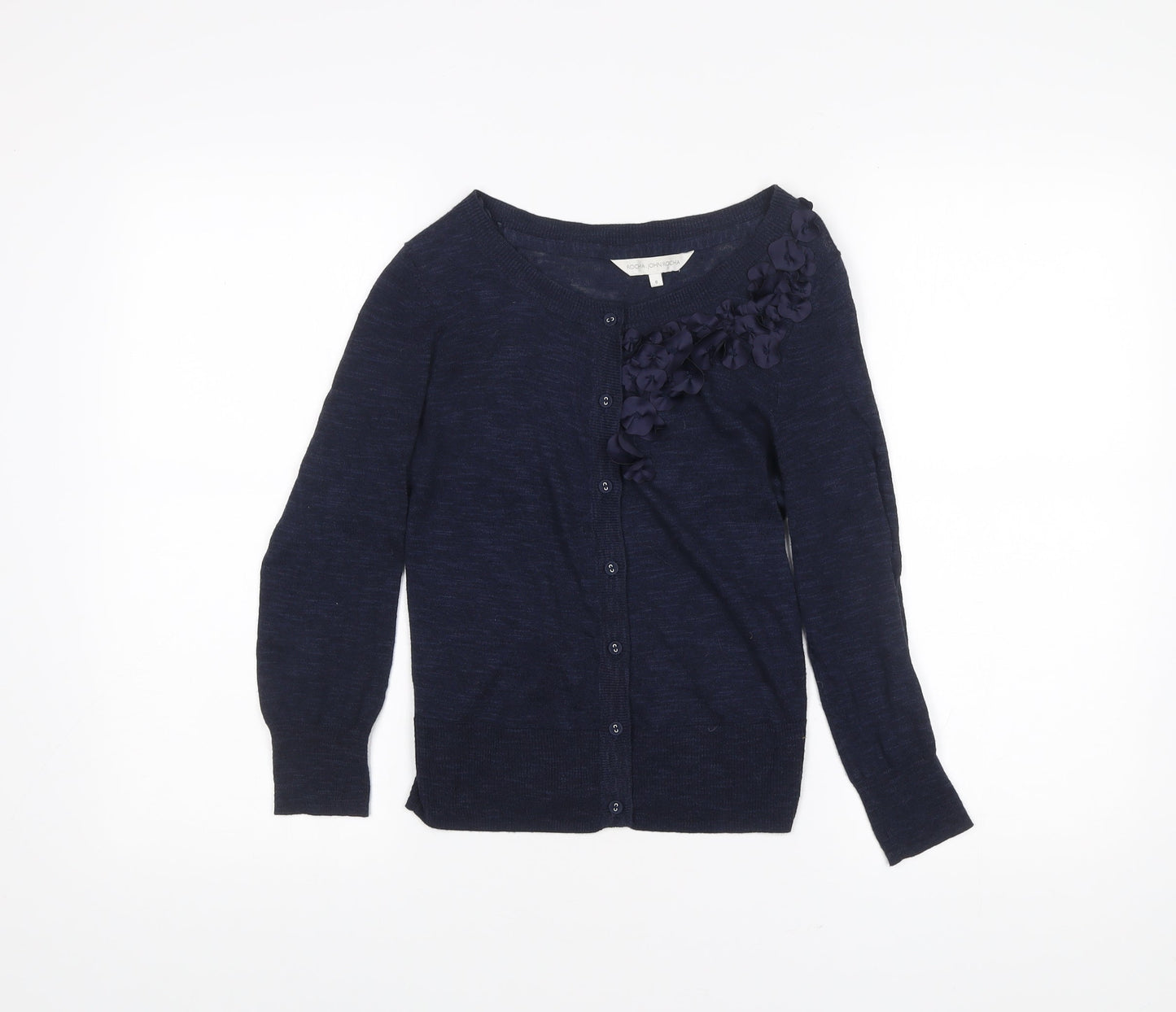 Rocha John Rocha Womens Blue Size 8 Cardigan Crew Neck Long Sleeve