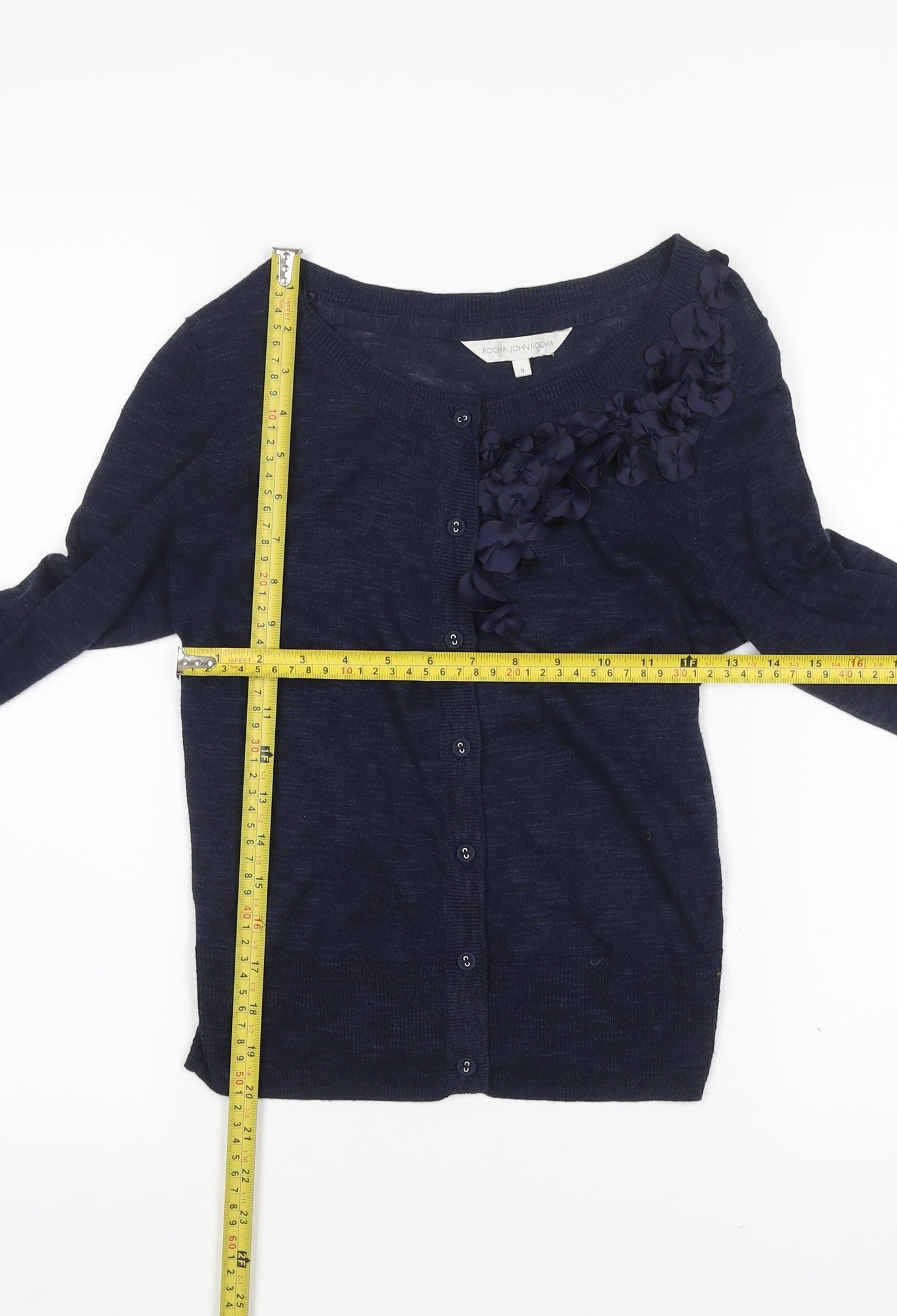 Rocha John Rocha Womens Blue Size 8 Cardigan Crew Neck Long Sleeve