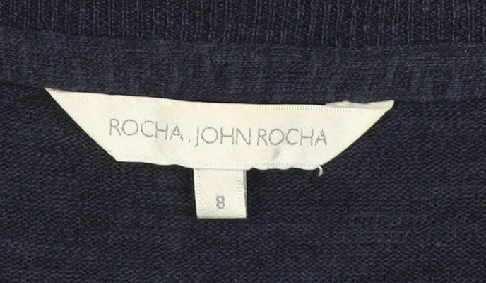 Rocha John Rocha Womens Blue Size 8 Cardigan Crew Neck Long Sleeve