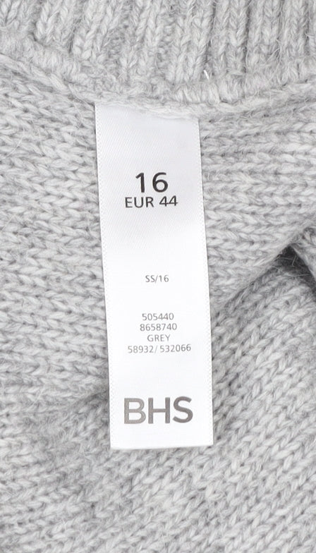 BHS Women’s Grey Cable-Knit Pullover Jumper Size 16