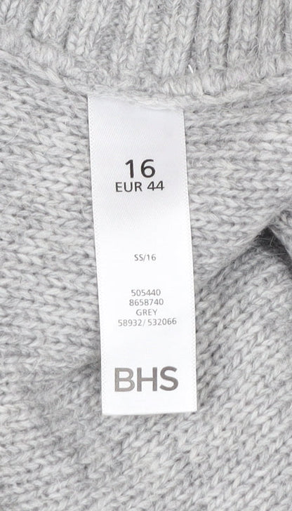 BHS Women’s Grey Cable-Knit Pullover Jumper Size 16