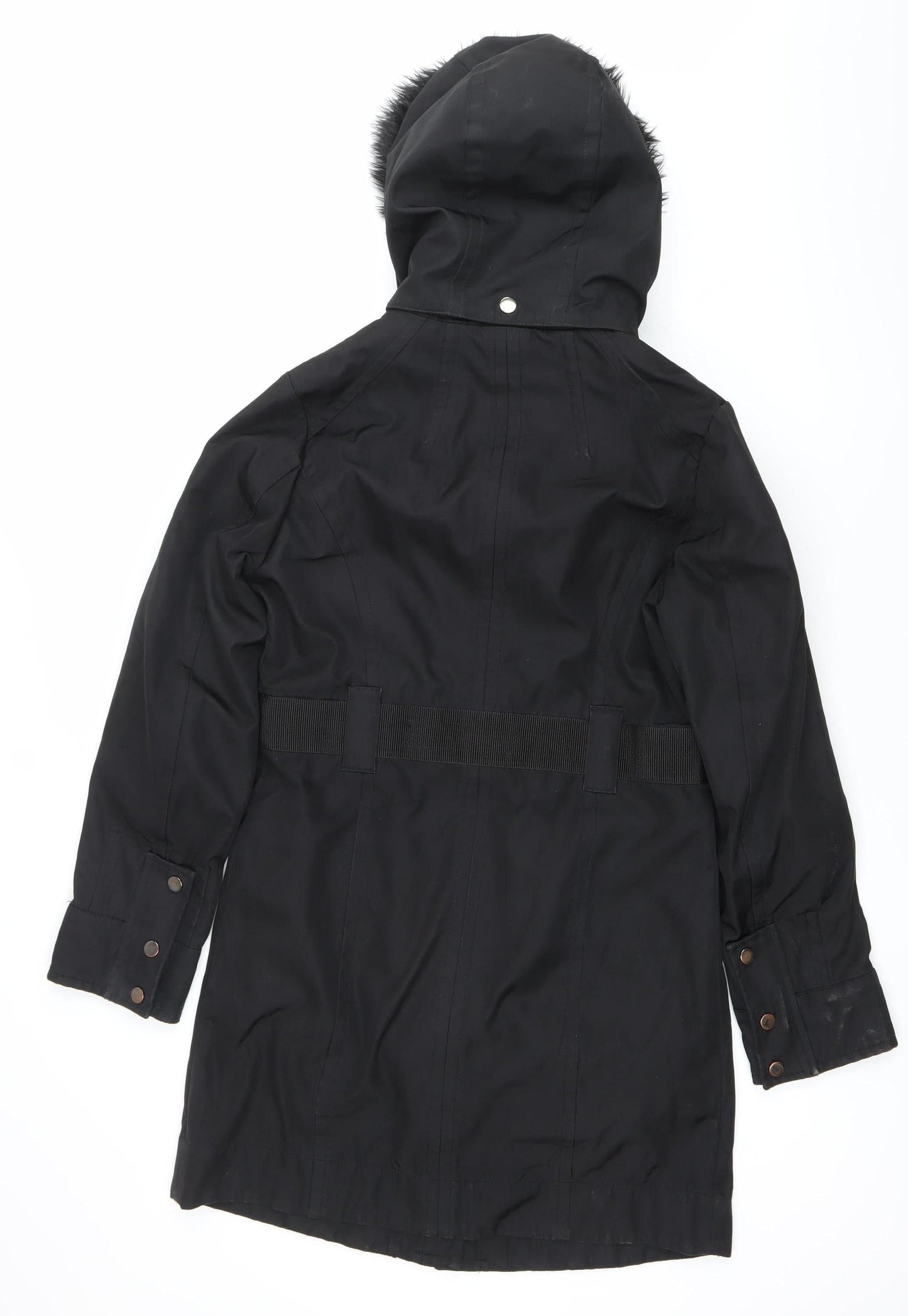 Principles Women’s Black Parka Coat Size 8 Faux Fur Hood Winter Jacket