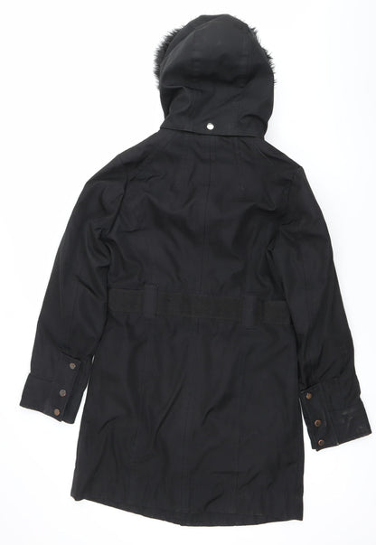 Principles Women’s Black Parka Coat Size 8 Faux Fur Hood Winter Jacket
