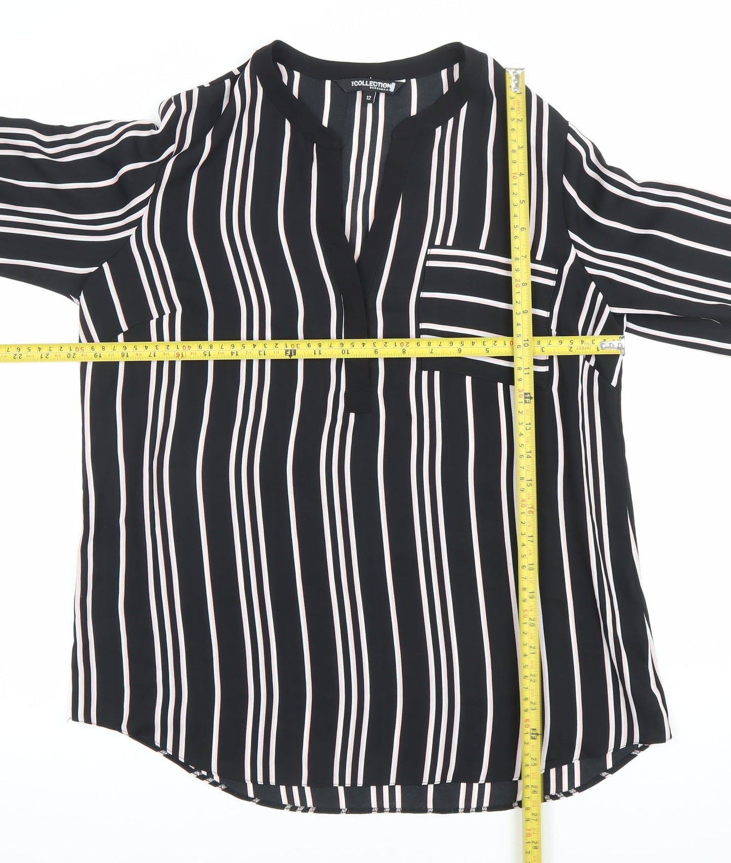 The Collection Debenhams Womens Black Striped Blouse Size 12 V-Neck 3/4 Sleeve