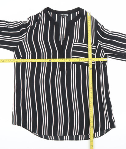 The Collection Debenhams Womens Black Striped Blouse Size 12 V-Neck 3/4 Sleeve