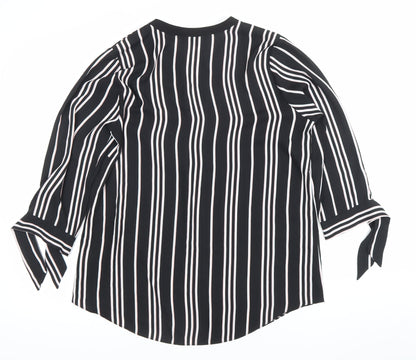 The Collection Debenhams Womens Black Striped Blouse Size 12 V-Neck 3/4 Sleeve