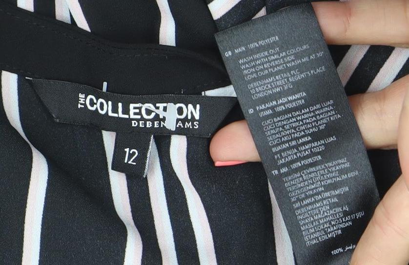 The Collection Debenhams Womens Black Striped Blouse Size 12 V-Neck 3/4 Sleeve