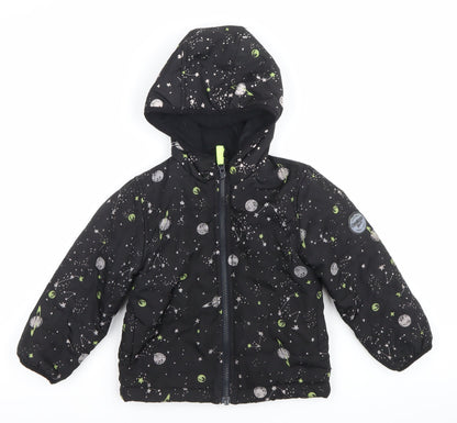 OshKosh B'gosh Boys Black Space Print Puffer Winter Jacket 3 Years