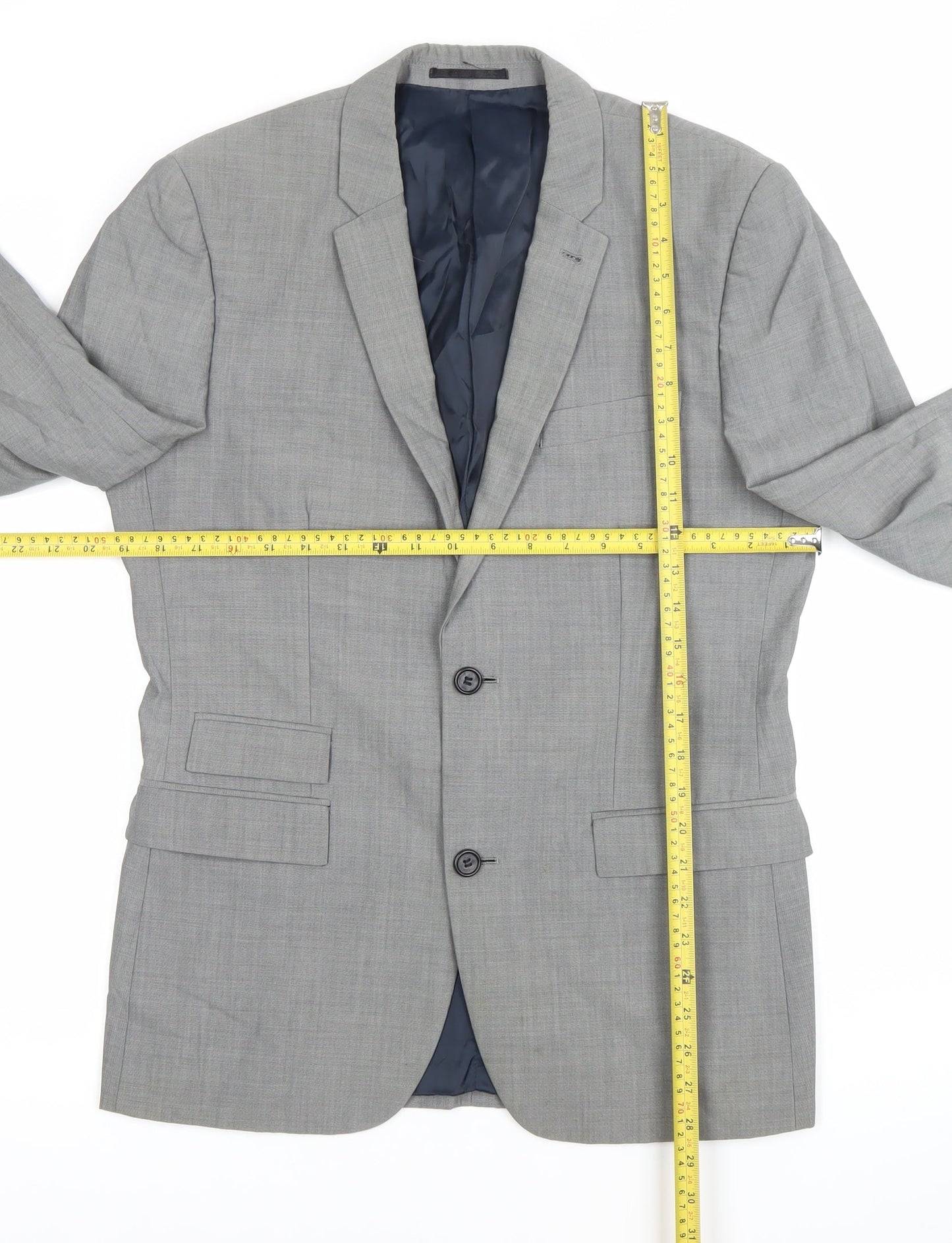 Topman Men’s Grey Slim Fit Suit Jacket 38R Wool Blend 2 Button